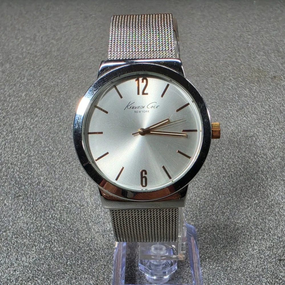 Kenneth Cole Watch Mens OS Silver Good Mesh Band Rose Gold Markers 3010012487